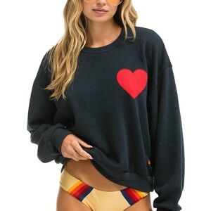 HEART STITCH RELAXED CREW SWEATSHIRT - CHARCOAL